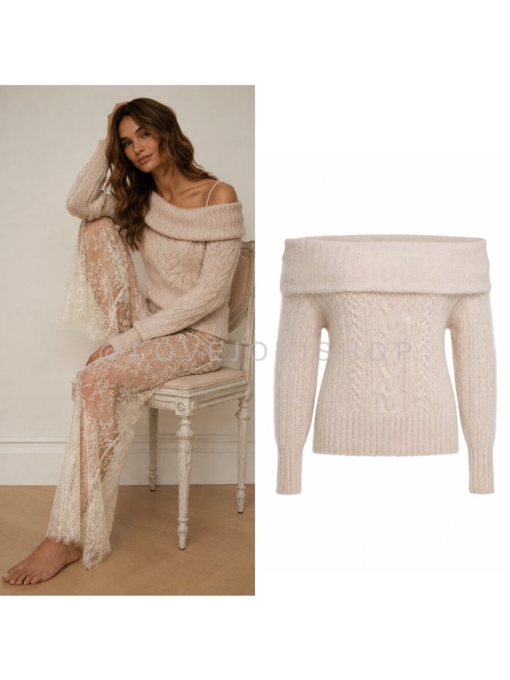 Feminine | Banana Republic Angora Off Shoulder Blush Beige Soft Romantic Sweater